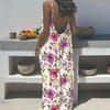 Women Long Slip Dress Breathable Summer Floral Print Casual Sleeveless Dress Spaghetti Strap Loose Swing Hem Ankle Length Beach Dress