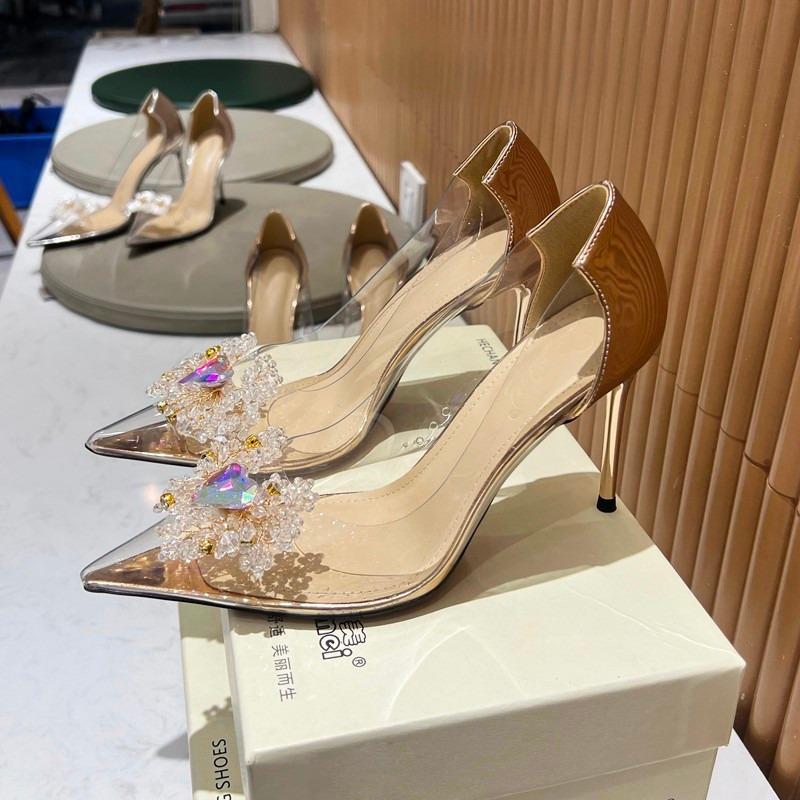 Fashion Silver High Heels Sandals Women Summer 2025 Punk Goth Pointed Toe Party Shoes Woman Metallic Thin Heeled Dress Pumps Ladies