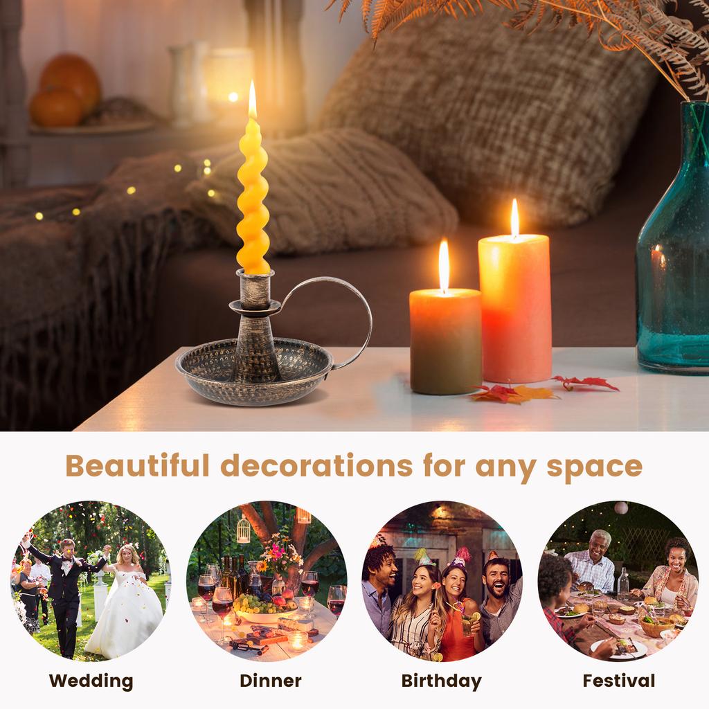 2Pcs Candle Holder Iron Taper Candle Stand with Curved Handle Retro Candlestick Holders Decorative for Home Wedding Party