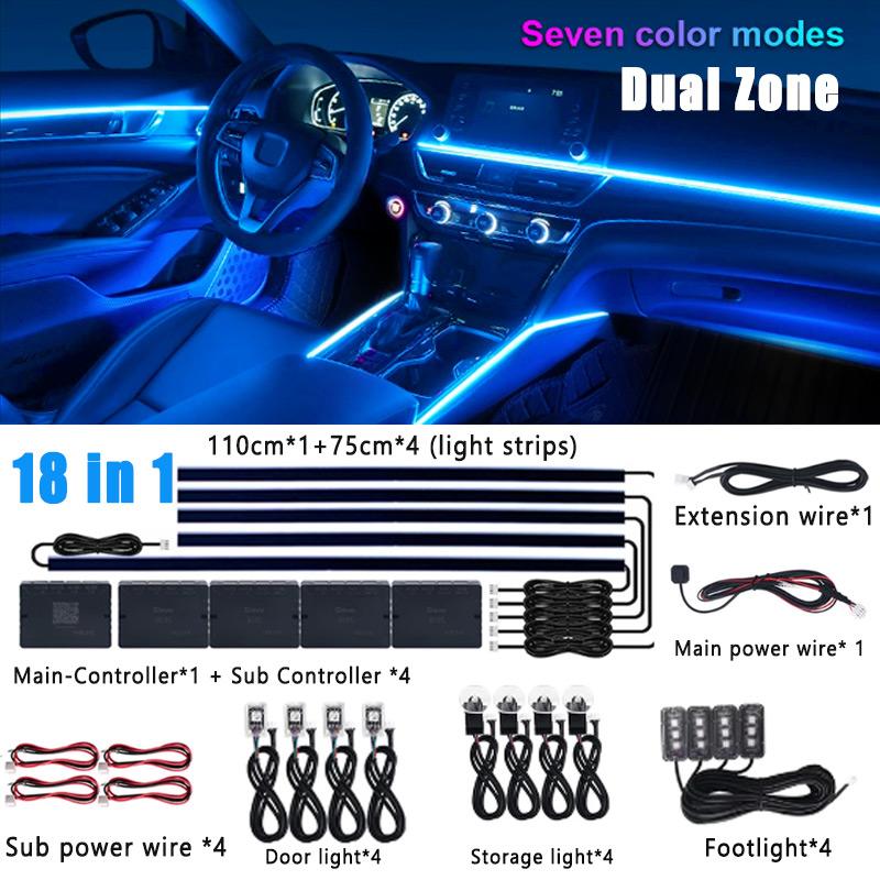 18/22 In 1 Car Hidden Ambient Light Neon Symphony RGB Rainbow Backlight Smoke Matt Black Acrylic Ambient Matt Lamp 12V Dual Zone