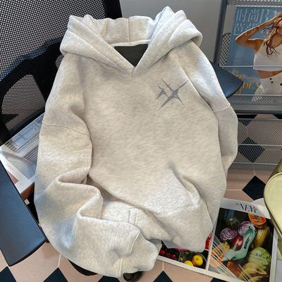 Damen Herbst und Winter Samt Kapuzenjacke Lockerer Sweatshirt-Jacke Sieht Schlanker Aus