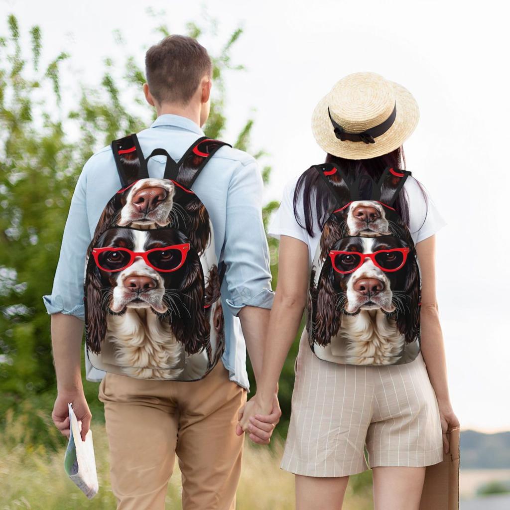 English Springer Spaniel Hund mit herzförmiger Sonnenbrille Rucksack Tagesrucksack Schultasche Umhängetaschen für Männer Frauen