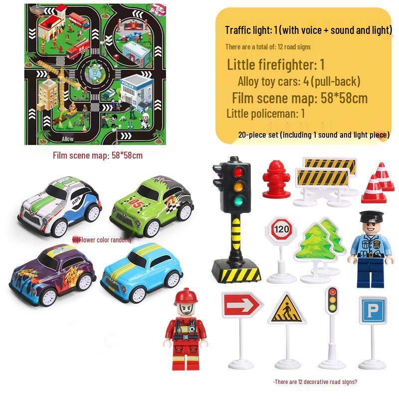 Traffic Signal and Light Educational Set: Safety Teaching Aids, Road Signs, Car Models, and Parking Scene Map