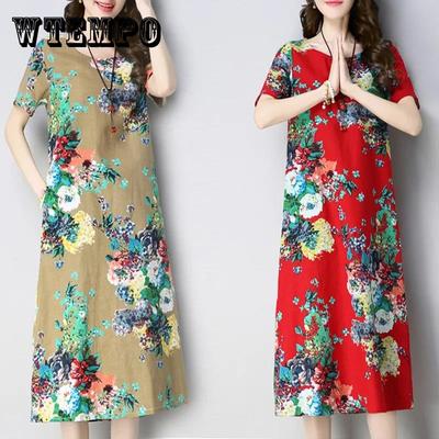 XL-XXXXXL Marime mare Femei Stil Summerfolk Retro Rochie până la genunchi imprimată de lungime medie Fusta cu mânecă scurtă pentru mama