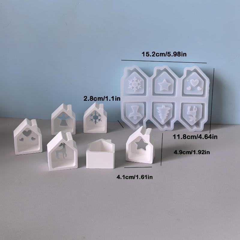 1Pcs Christmas Series Theme Hollow House Molds 6-Cavity Christmas House Candle Holder Silicone Mold Resin Casting Mold