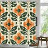 Orange Floral Shower Curtain, Vintage Mid-Century Abstract Geometric, Boho Retro Bathroom Decor, Waterproof Fabric