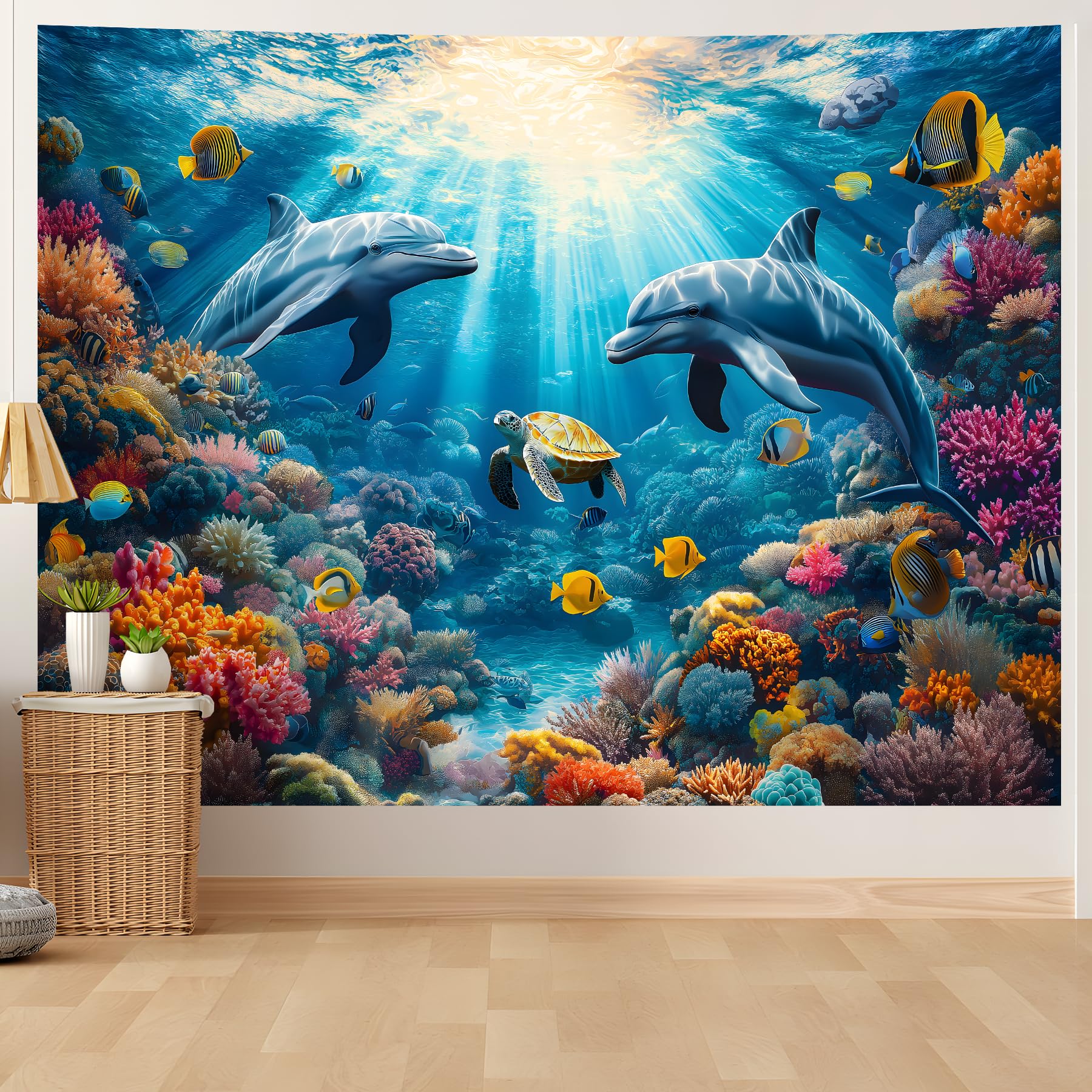 Onderwaterwereld Wandkleed - Blauwe Oceaan En Aquarium Tropische Vissen Wanddecoratie - Diepzee Vissen Wandhanger Voor Slaapkamer, 150x100CM