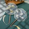 Chinese Embroidered Eight-Petal Round Dance Fan with Tassel - Perfect for Hanfu and Qipao Costumes