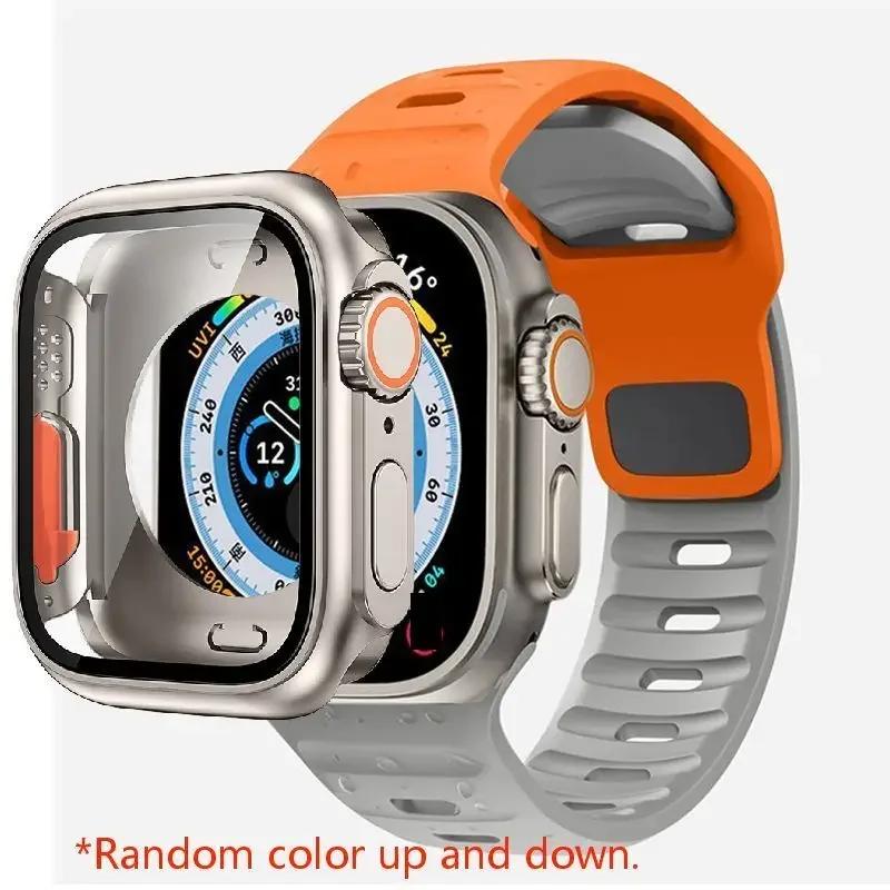 Case+Strap For Apple Watch Band 45mm 44mm 41 42 46mm Smart Silicone Bracelet Iwatch Series 5 6 Se 7 8 9 10 Change To Ultra Case