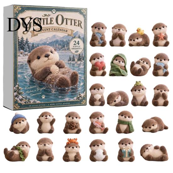 Festliche Tischdekoration Otter Adventskalender 2026, 24 Tage 2D Flache Acryl-Anhänger Weihnachten Otter Kalender Countdown-Kalender, Niedliche Cartoon-Figur