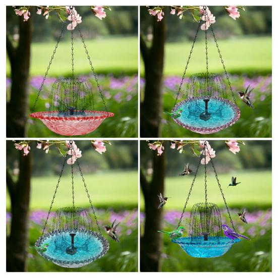 Solar Cascade Fountain Birdbath Solar Powered Fountain Bird Bath Hanging Glass Bowl Birdbath Attracts Wild Birds Hummingbirds for Outdoor Garden Yard
