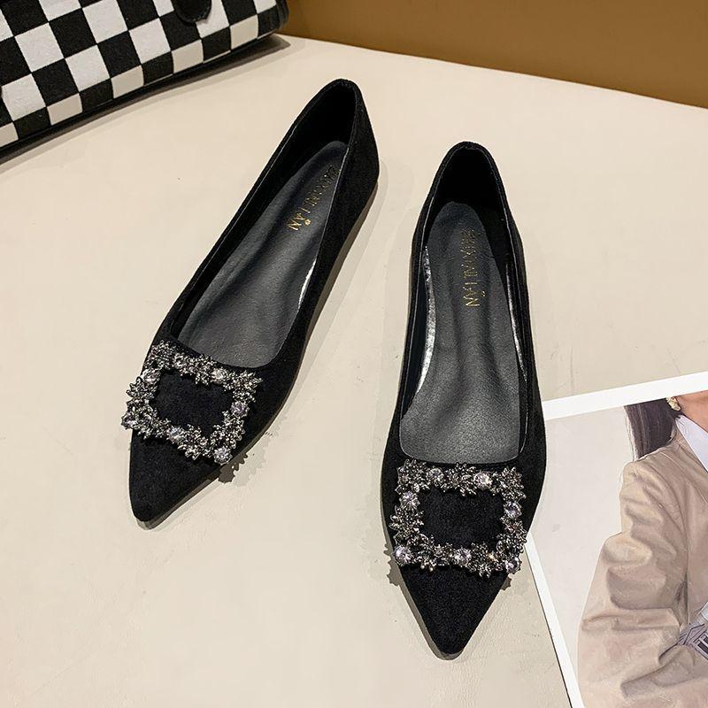 Spring and summer new pointed rhinestone single shoes women's soft-soled shoes children's French fashion versatile single shoes