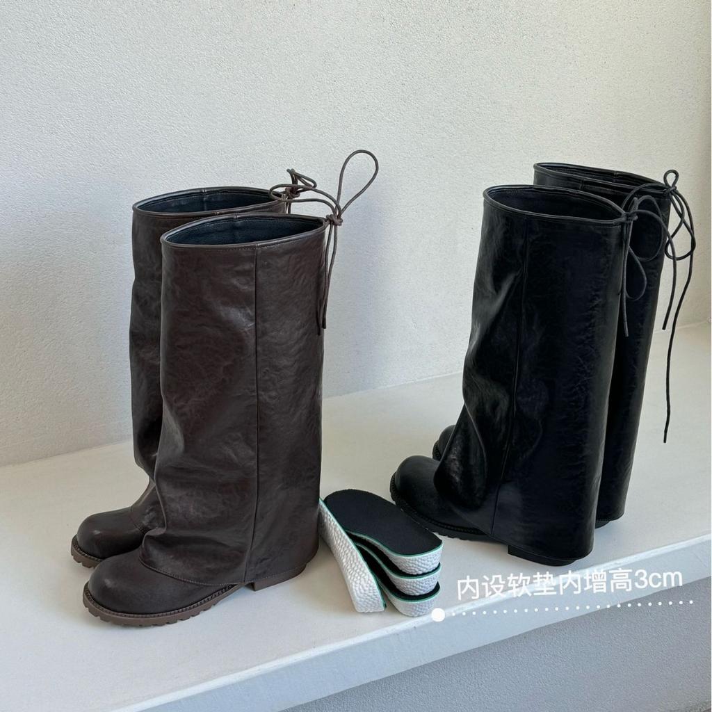 New Spot Korean Version Fashionable 2025 Autumn and Winter New Maillard Retro Stacking Boots Boots Boots Women's Pants Tube Riding