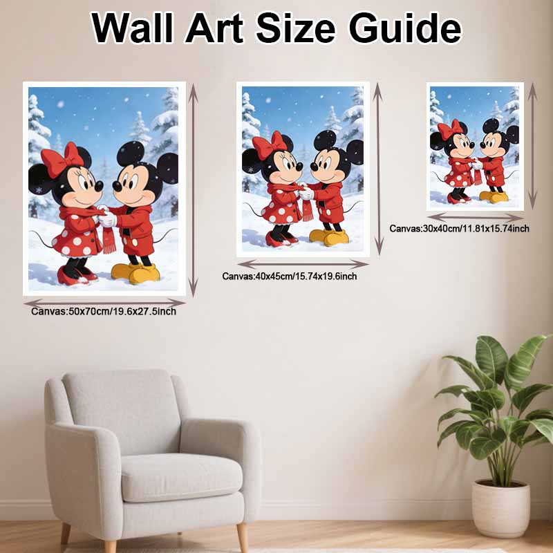 Disney Diamond Art Painting Kit 5D Diamond Winter Mickey Minnie Painting Dot Art Crystal Gemstone Paint Diamond Home Wall Decor