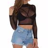 Dámský průsvitný síťovaný crop top s dlouhým rukávem