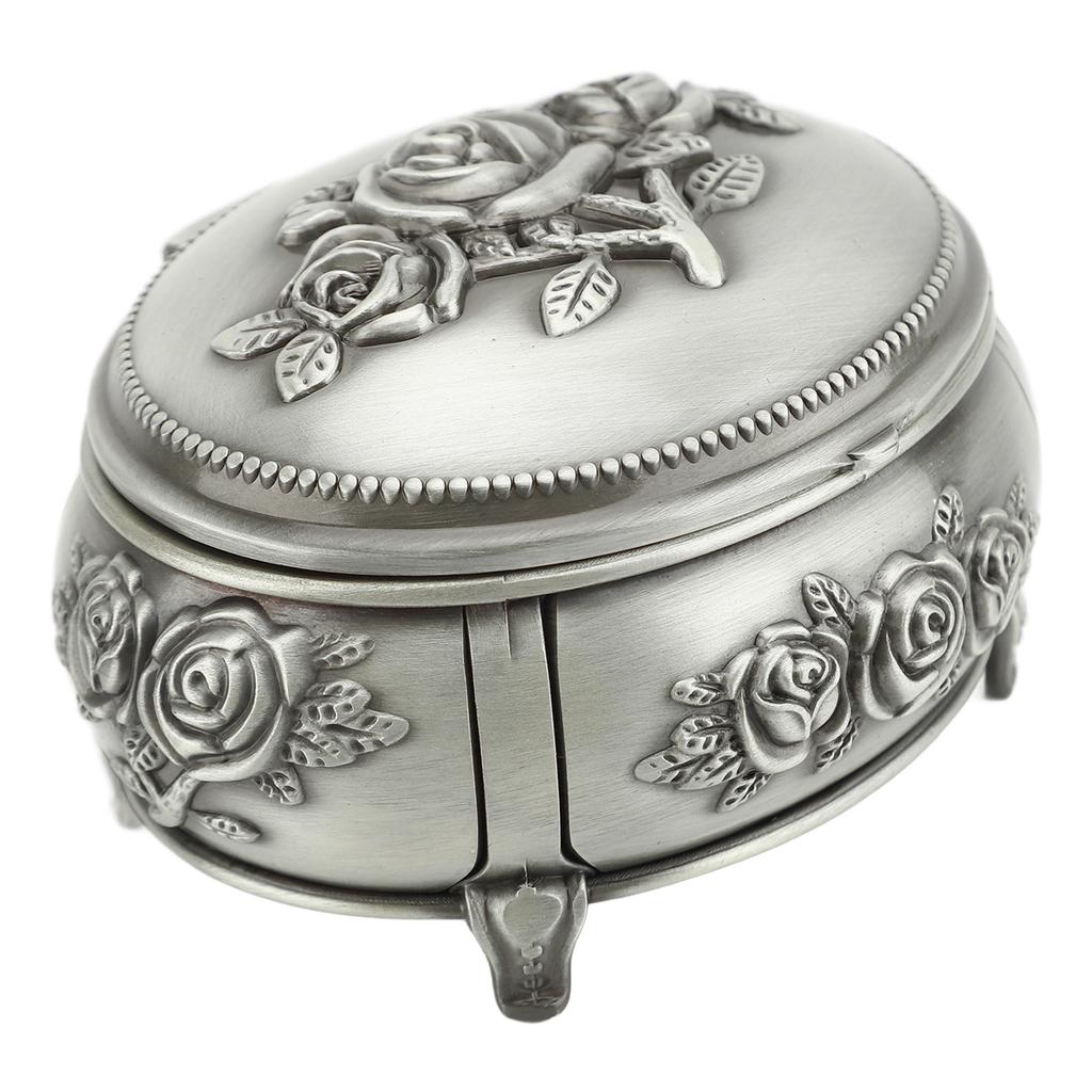 Jewelry Box Retro Metal Oval Shaped Jewelry Storage Box for Necklace Ear S