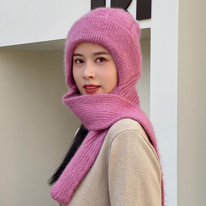 

Winter Hat Scarf Set Women Beanies Caps Warm Skull Bonnet Windproof рожевий