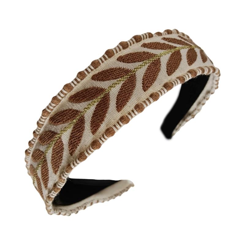 Wide Knotted Hairband With Leaf Embroidery Design Headbands Soft Fabric Hair Decoration Fashion Headwear For Women Girls