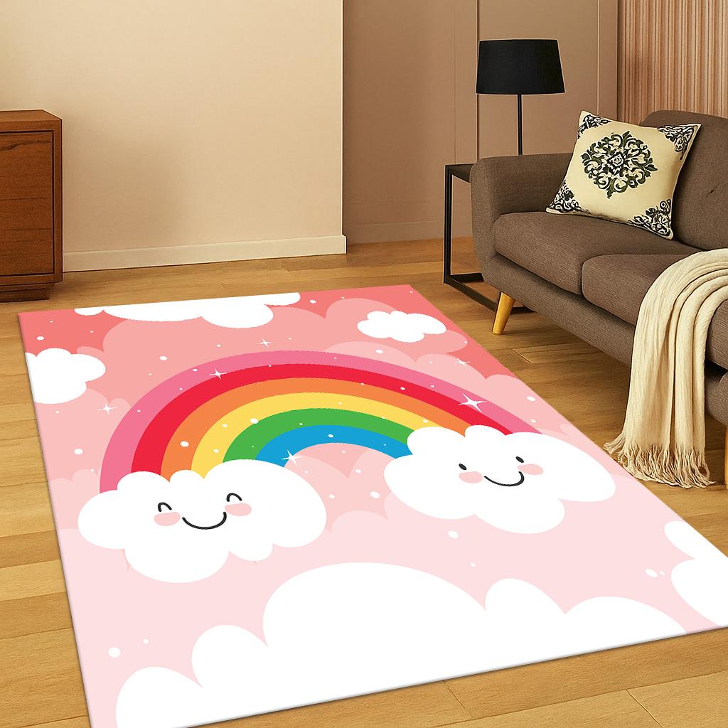 Colorful Rainbow Cartoon Carpet Rug for Home Playroom Bedroom Living Room Sofa Doormat Kitchen Decor,Kid Game Non-slip Floor Mat