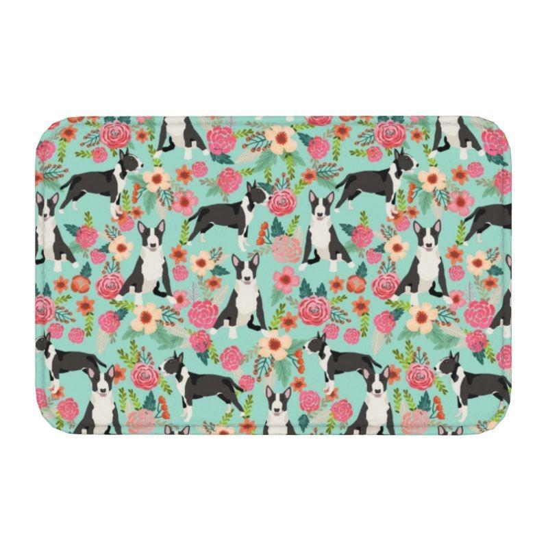 Starry Night Oil Painting Bull Terrier Carpet Mat Anti-Slip Rubber Backing Rug for Pet Lover Home Decoration Artistic Anime Rug