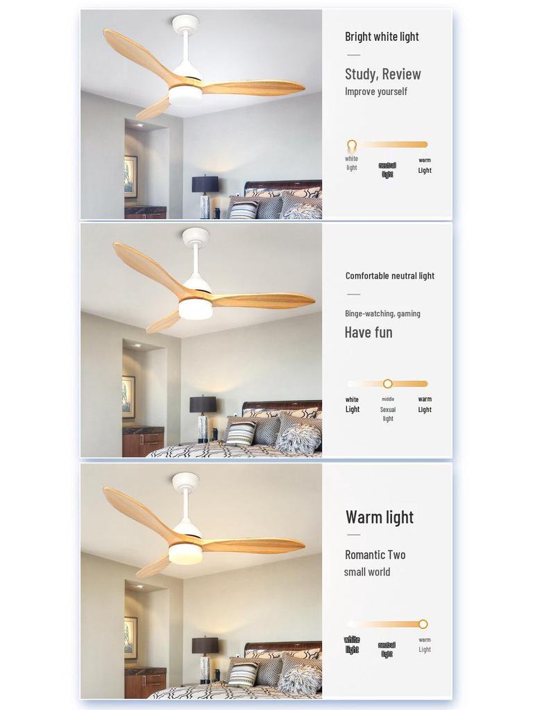 American Retro Ceiling Fan Light with Solid Wood Blades - Industrial Style LED for Restaurants
