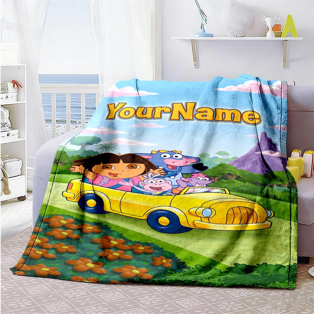Dora Explorer Personalized Name Blanket Throw Customizable Blanket Ultra-Soft Throw For Home Decor Living Room Sofa Couch All-Season Use