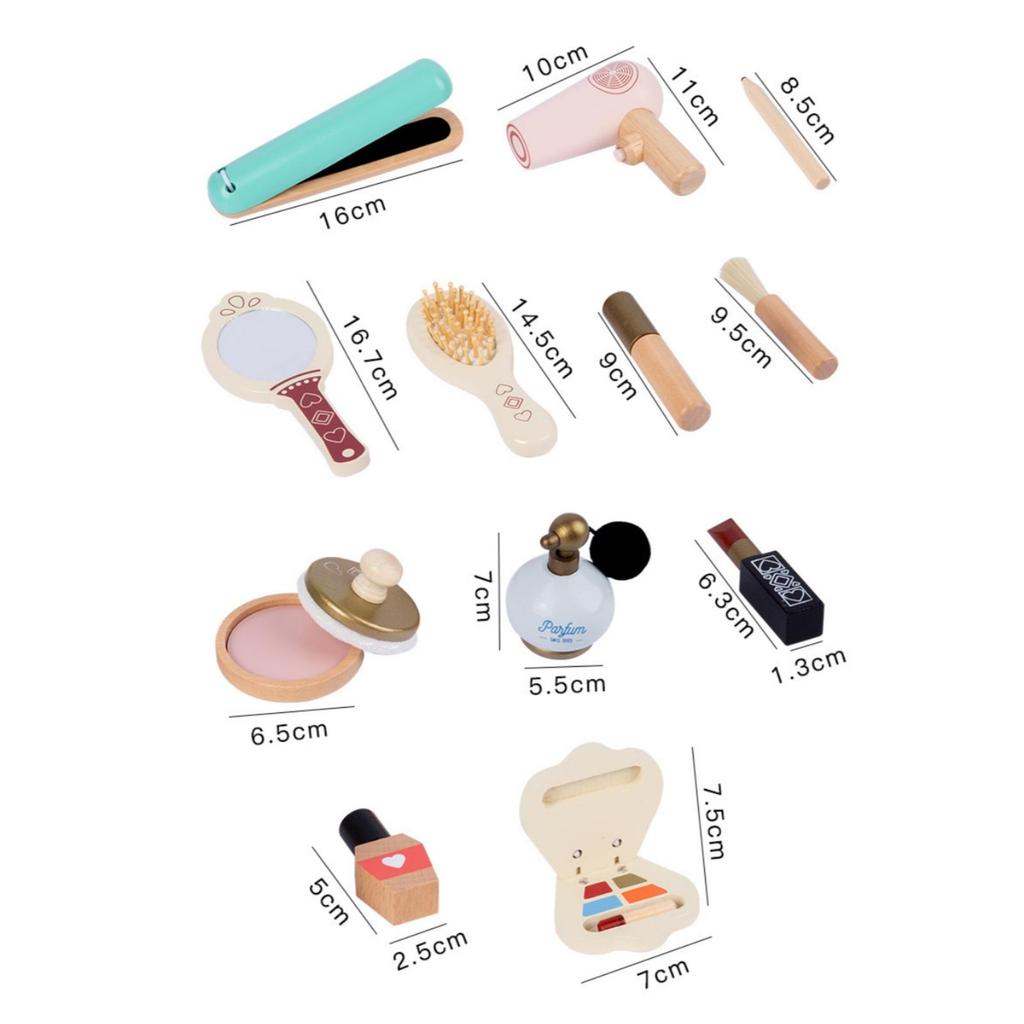 Wooden Pretend Makeup Kit Play Set Miniature for Kids