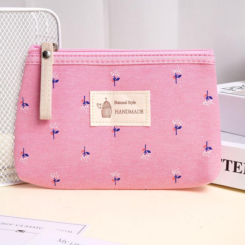 1Pc Storage Bags Cute Toiletry Organizer Purse Rectangle Canvas Small Cosmetic Bag Coin Purse Floral Prints