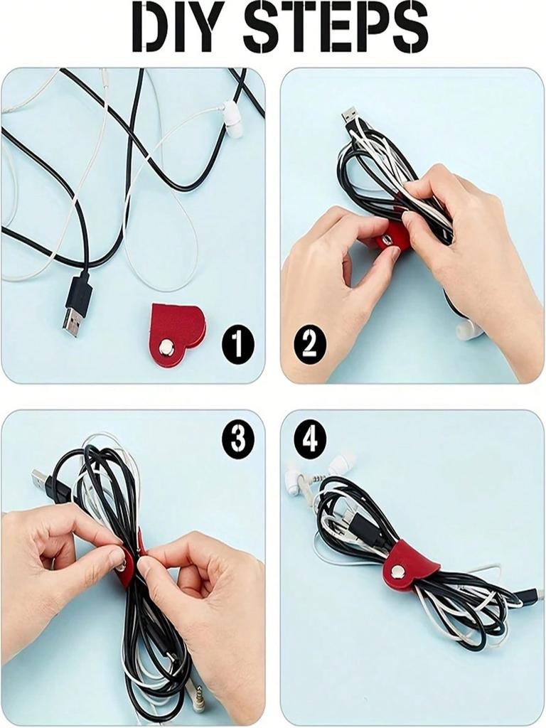5 Pcs Colorful Heart-Shaped PU Leather Cable Organizers - Keep headphones and charging cables neatly managed with these vibrant