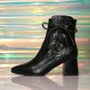 Fashion Sexy Pointed Toe Lace Up High Heel Ankle Boots Women Fashion Side Zipper Thick Bottom Designer Boots Big Size Black Botas Mujer