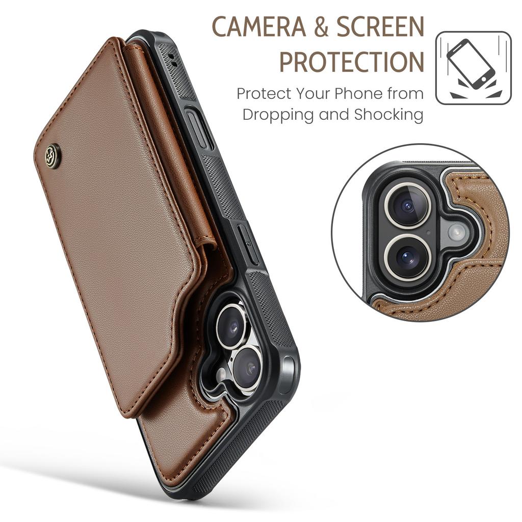For iPhone 16 Phone Case CASEME C22 Leather Back Cover with RFID Blocking Card Slots
