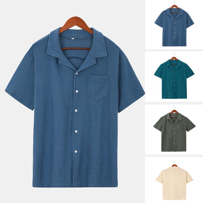 Herren Hemd mit Kragen, lässig, mit Tuschemalerei-Pflaumenblüten-Print, kurzärmlig, für den Strand - Sommerkollektion 2024 Südostasien, Europa und Amerika