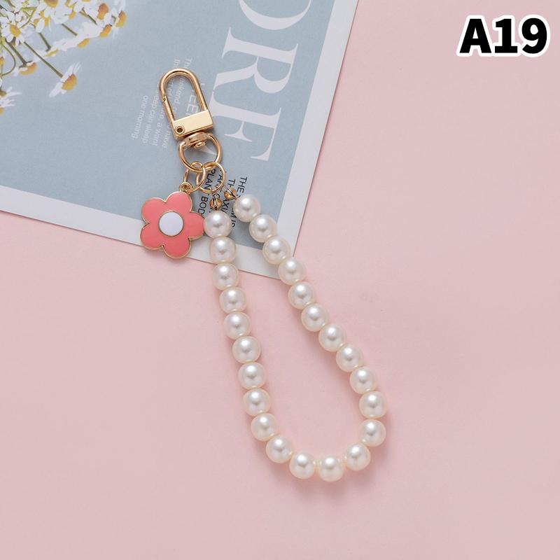 Simulation Pearl Keychains Love Flower Pendant For Bag Car Doll Pendant Beaded Key Charm Decoration For Women Mobile Phone DIY