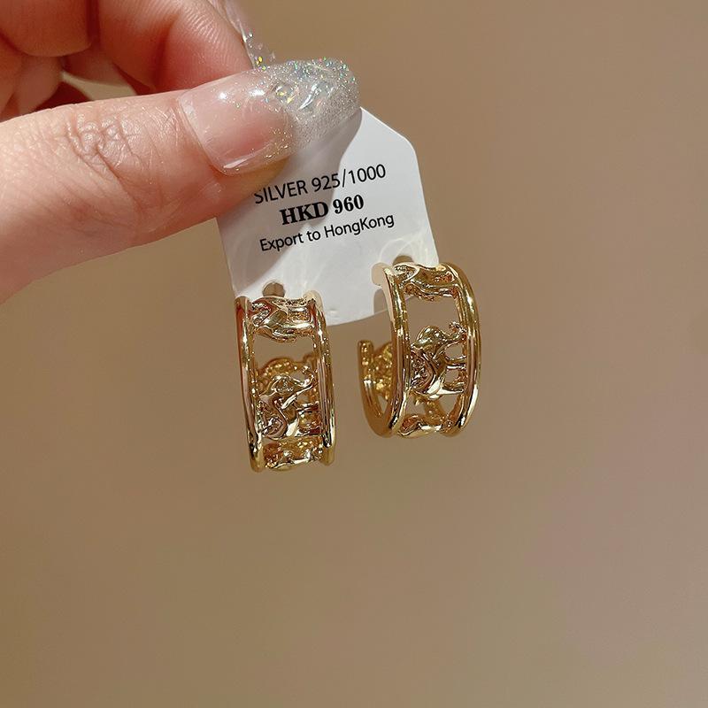 Real Gold-Plated Silver Needle Heart-Shaped Freshwater Pearl Earrings, Vintage Chinese Style