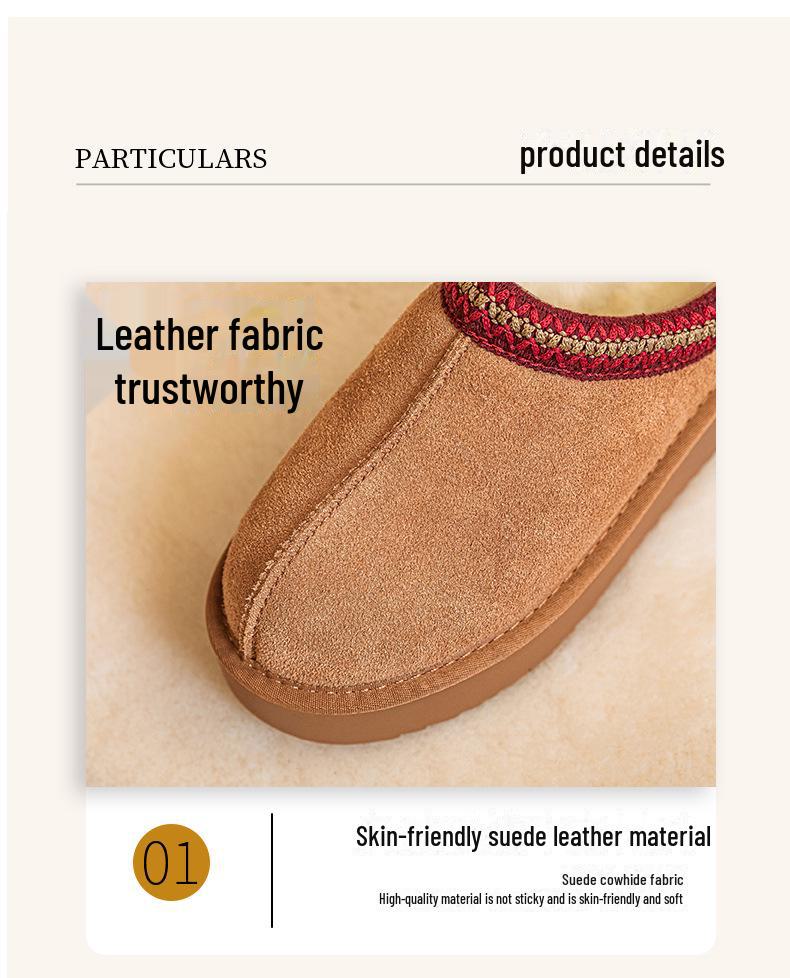 Women's Winter Ethnic-Style Fur Lined Leather Snow Boots with Thick Soles