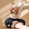 Women's Thick-Soled Waterproof Cotton Slippers - Men's Fashion, Warm Bow Style, Non-Slip for Outdoor Winter Wear.