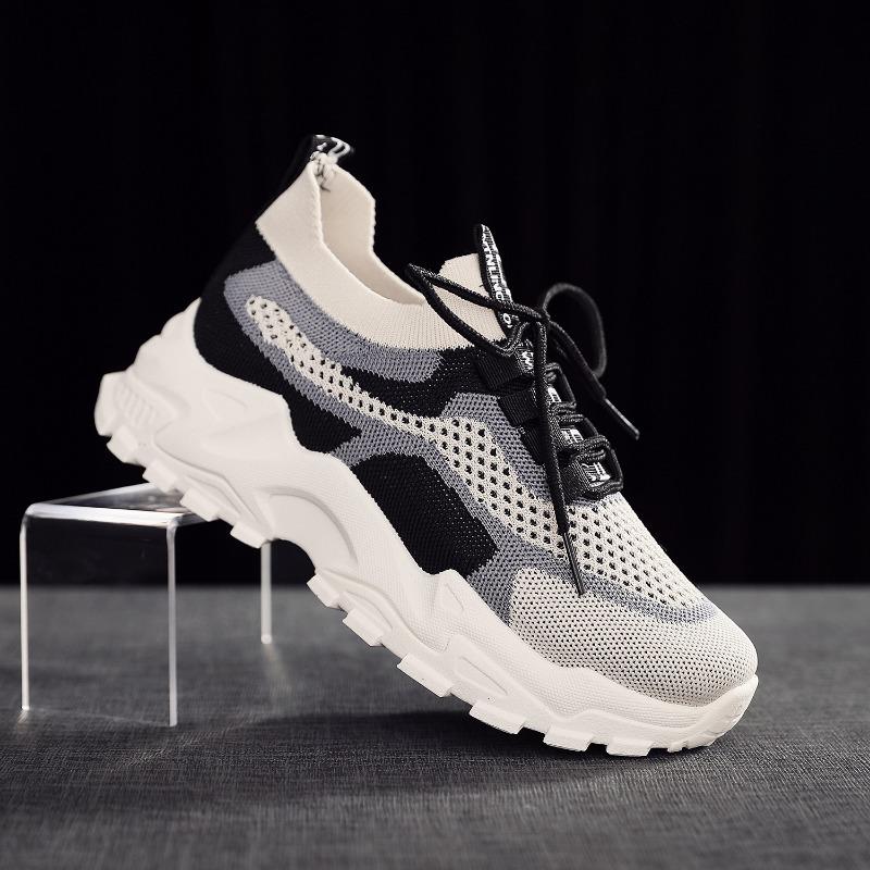 Nové sportovní dámské boty šněrovací módní prodyšné tkané fly-weave dámské boty platformové podrážka lehké dad boty módní trendy boty