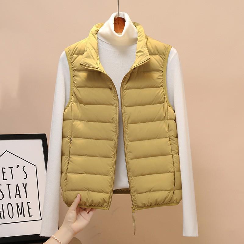 

Новый жилет легкий пуховый жилет женский большого размера с воротником-стойкой тонкая бесшовная интегрированная легкая куртка пуховик подкладка 3XL лимонно-желтый