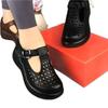 Soft leather sandals women's medium heel thick heel non-slip hollow breathable hole shoes 2025 summer cool boots middle-aged and elderly mother shoes
