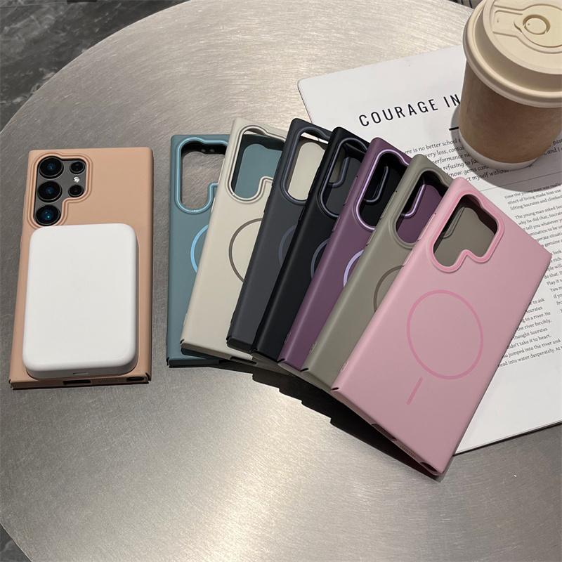 Ultra Thin Matte Magsafe Phone Case for Samsung Galaxy S25 S24 S23 Ultra Plus Contrast Color Lens Shockproof Magnetic PC Cover
