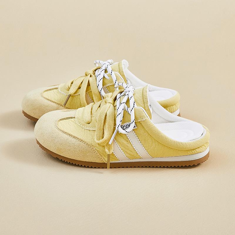 Retro yellow inner heightening bag head half slippers women's summer outer wear 2025 new non-slip soft bottom cool slippers