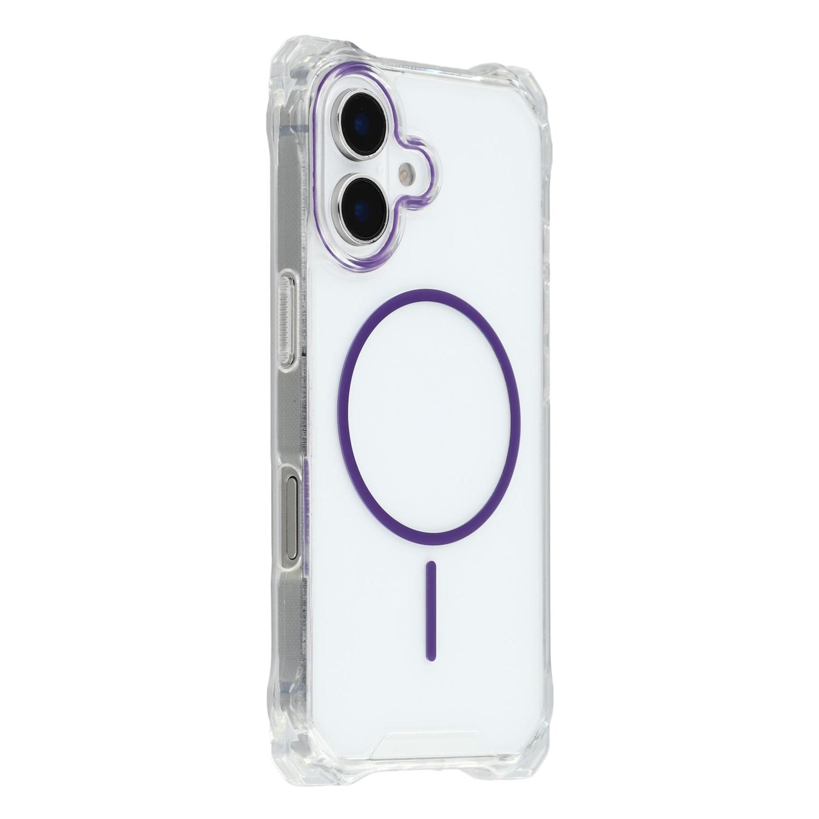 

For iPhone 16 Magnetic Case Drop-Proof TPU+PC Phone Back Cover Purple