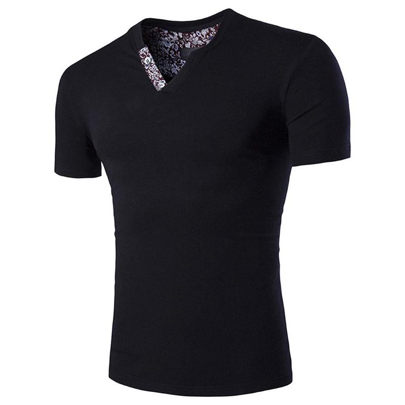 

Мужская футболка приталенного кроя с цветочным принтом, V-образным вырезом, модная, повседневная, с коротким рукавом Tag5XL=US 3XL чёрный