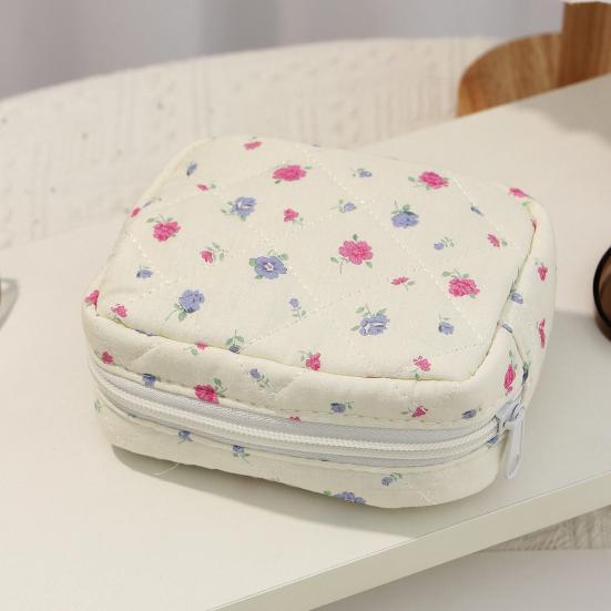 Cute Small Makeup Pouch Bow/Floral Quilted Cosmetic Organizer for Travel Daily Puffy Cotton Toiletry Pencil Purse with Zipper for Women Girls