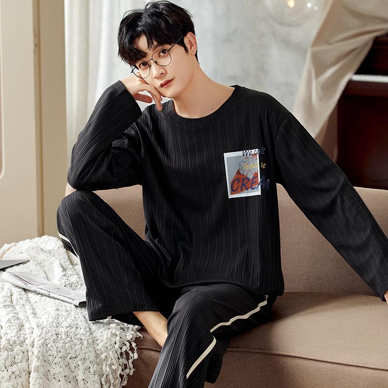 Seturi de Pijama din Bumbac cu Mânecă Lungă de Primăvară pentru Bărbați Pijamale Drăguțe cu Desene Animate Pijamale Bărbați Haine de Casă Haine de Casă Homme