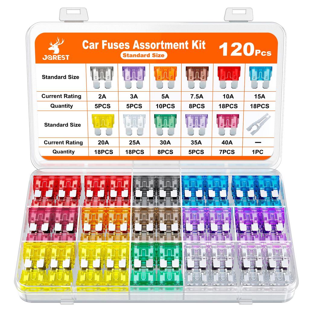 Jorest 120 PCS Car Fuses, For Car/Truck/Motorcycle (2A 3A 5A 7.5A 10A 15A 20A