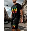 2026 New Summer Men's Casual Loose-Fit Set Two-Piece Set with Oversized Letter Print Round-Neck Short-Sleeve Top and Shorts