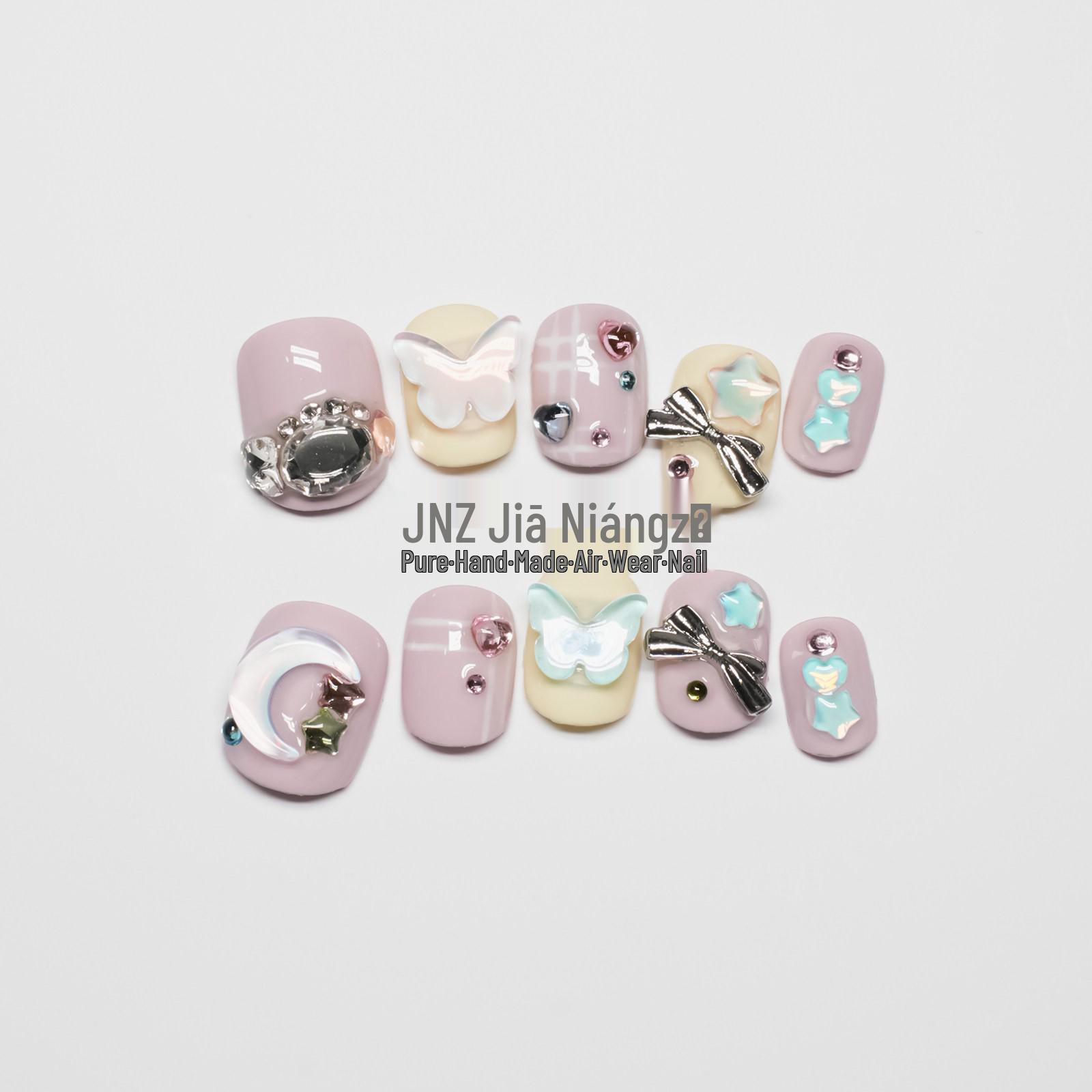 

Handmade Cute 3D Bow Short Wearable Nails - Gentle, Childlike Student Whitening Manicure 10 pieces S (with tool kit)