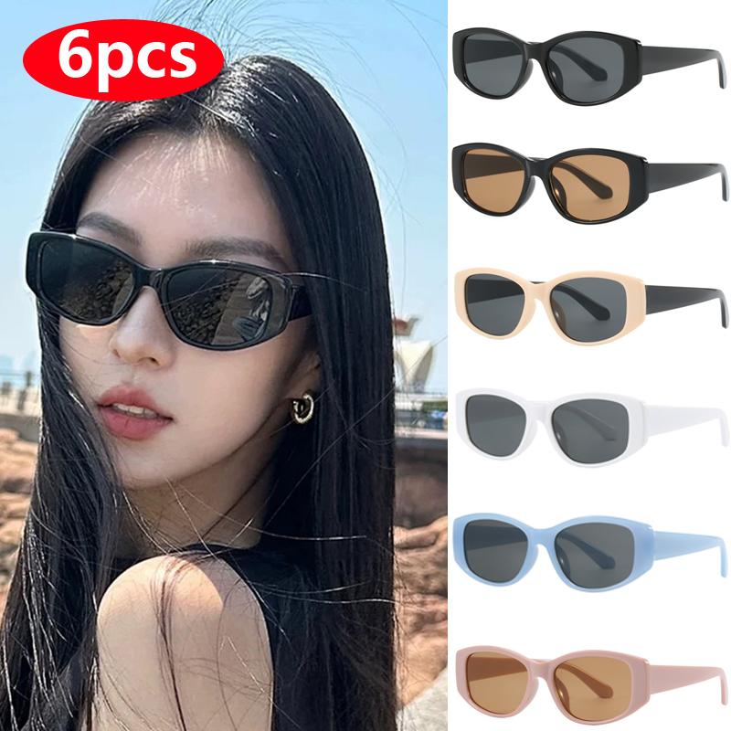 6pcs Small Square Retro Sunglasses Women Men UV400 Trendy Rectangle Sun Glasses