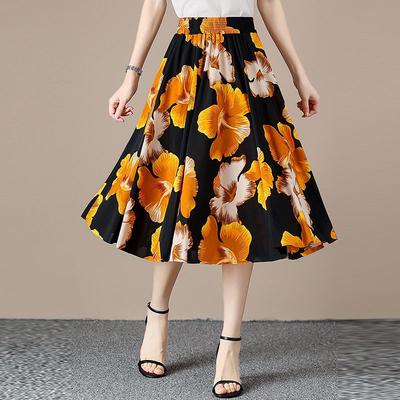 Falda Midi de Verano para Mujer Floral Sol Elástica Falda de Baile
